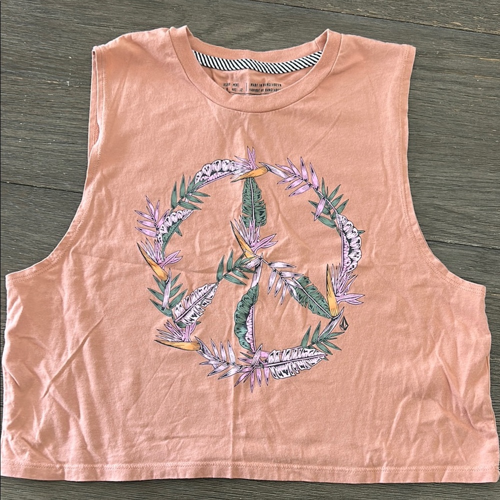 Volcom Coral Tank Top with Floral Peace Design